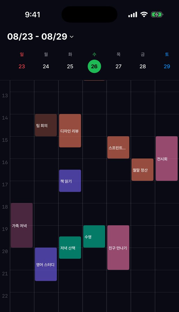 주간 타임라인 스케줄 화면